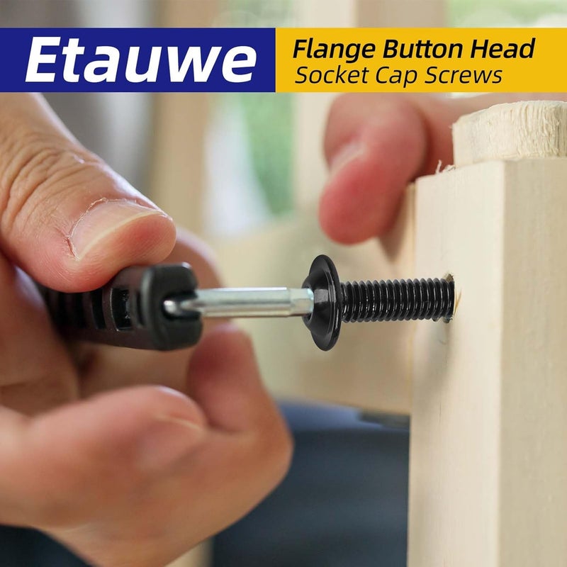 Etauwe 25-Piece M6-1.0 x 45mm Flange Button Head Screws - Black 304 Stainless Steel Socket Head Screws, Allen Hex Drive & Bit Included, Full Thread Machine Bolts - Image 4